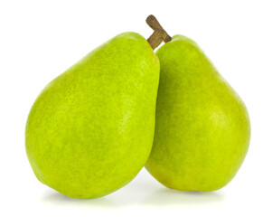 Green pears isolated on white background close-up.