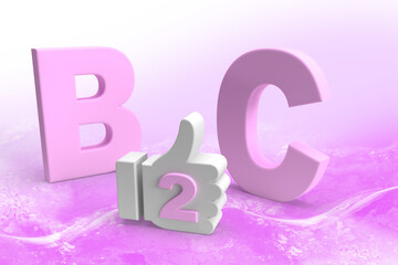 The text business to customer B2C on water background and hand ok.