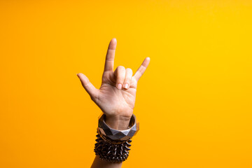 Hand gestures. Thumbs up, that's a cool gesture of the rocker.