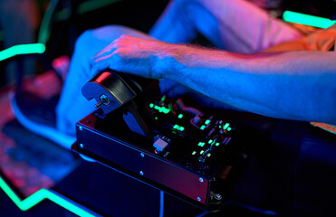 Young man in virtual reality space