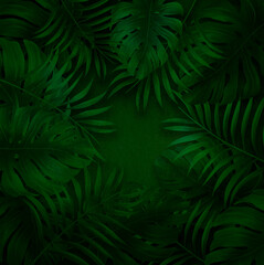 Naklejka na ściany i meble Monstera leaves plant on wall background. Poster and Banner manipulation layout. For advertising card or invitation.