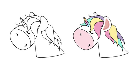 Unicorn head Color  outline vector