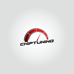 Red gradient car chip tuning vector logo design with grey background