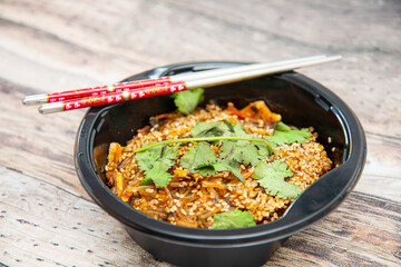 Korean Japchae recipe with chicken, Sweet potato vermicelli, vegetables