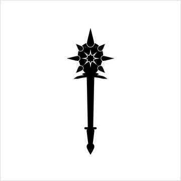 black mace weapon silhouette on white clip art preview