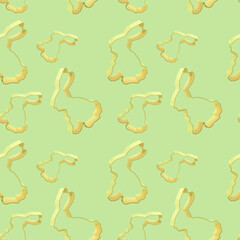 Seamless pattern of Easter bunny pastel colored Cookie Cutter on pink pastel background. Happy Easter Day concept. Minimal Easter concept.. Easter cooking baking background.
