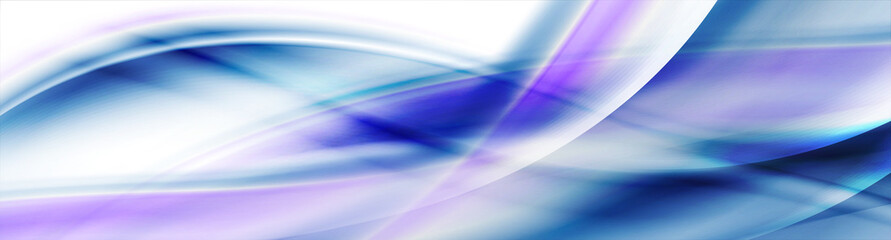 Abstract shiny blue purple smooth blurred waves banner design. Vector wavy header background