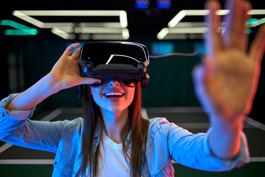 Young woman in virtual reality space