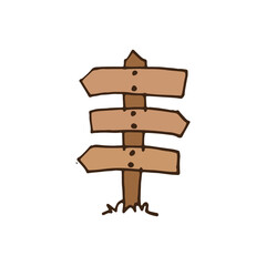 road signal icon. wood signboard vector illustration. hand drawn vector. vintage traffic sign. three choice. empty blank space. doodle art for logo, label, sign, poster, banner, cover, sticker,clipart