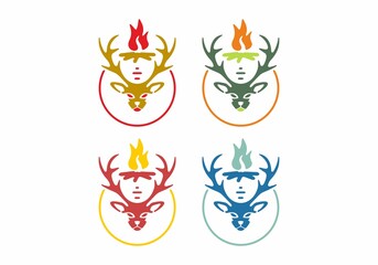 Colorful vintage illustration of deer head