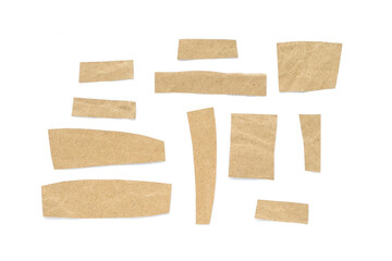 Recycled paper craft stick on a white background. Brown paper torn or ripped pieces of paper isolated on white background.