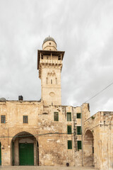 Fototapeta na wymiar The Medresse and the Bab al-Silsila minaret are on the Temple Mount in the Old Town of Jerusalem in Israel