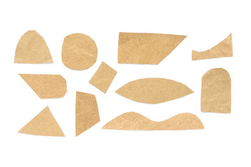Recycled paper craft stick on a white background. Brown paper torn or ripped pieces of paper isolated on white background.