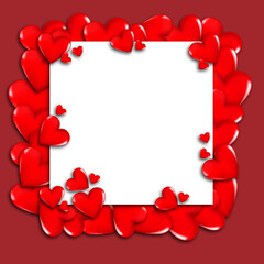 A card, an invitation for Valentine's Day. Background for a discount card with red hearts. Space for the text