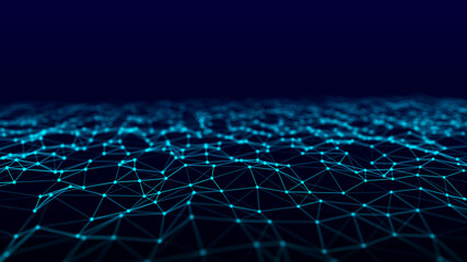 Network connection data structure. Information technology. Big data visualization. 3D rendering.