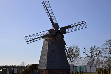 Windmill. A hundred-year-old Dutch windmill standing on a hill in Milewszczyzna in Podlasie, Poland