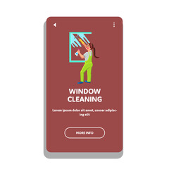 Window Cleaning Service Worker Clean Glass Vector. Young Woman Window Cleaning With Detergent Sanitary Liquid And Tool. Character Girl Cleaner Working Web Flat Cartoon Illustration