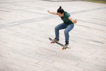 Skateboarder skateboarding outdoors in the morning