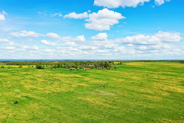 summer landscape field top view drone, abstract landscape view in flight