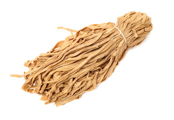 Shredded dried tofu noodles, chinese vegan food isolated on white background 