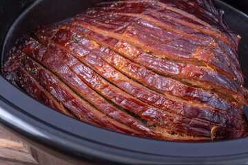 sliced ham cooked in a slow cooker