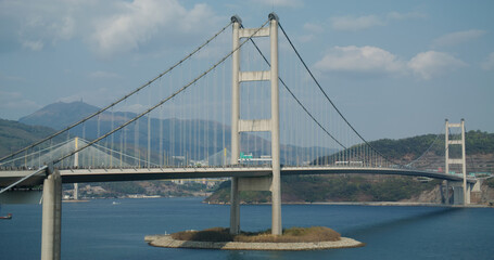 Tsing Ma Suspension bridge in Hong Kong city
