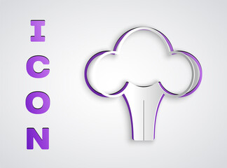 Paper cut Broccoli icon isolated on grey background. Paper art style. Vector