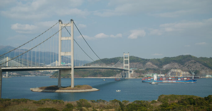 Tsing Ma Suspension bridge in Hong Kong city