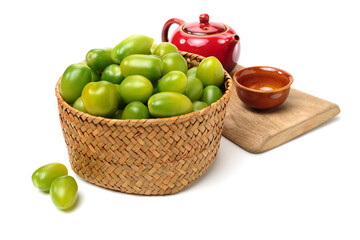 Green tomatoes on white background
