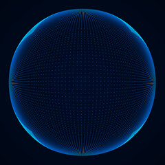 3D sphere with global link lines. Futuristic technology style. Abstract illustration in space style. The sphere is broken into points. 3D rendering.