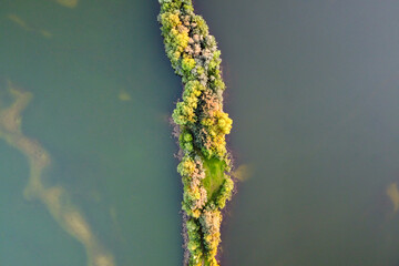 Summer landscape with lake, aerial view