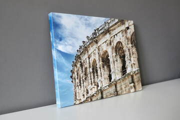 Canvas print stretched on frame with gallery wrap. Photography of Arena of Nimes