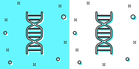 Black line DNA symbol icon isolated on green and white background. Random dynamic shapes. Vector