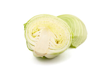 White cabbage head halves isolated on white background