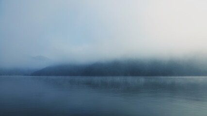 mountains in the mist in the morning