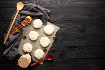 baking from cottage cheese on a wooden background top view