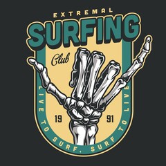 Surfing club vintage colorful badge