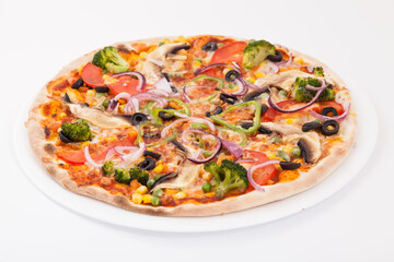 Delicious vegetable pizza with cheese.