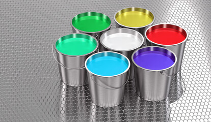 Paint buckets - color wheel - 3D Rendering