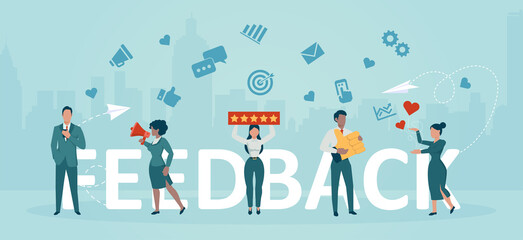 Vector of people giving feedback to a business services