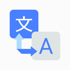 Translator icon, logo. Two squares and an arrow. Translate symbol isolated on white background. Language translation icon vector.