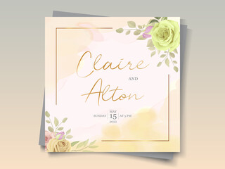 Wedding invitation concept with beautiful roses and leaves