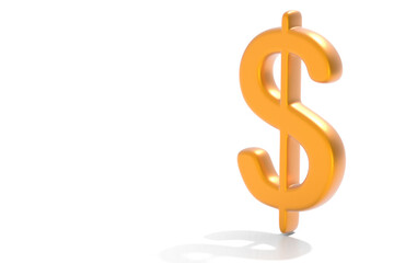 3d dollar symbol, gold color, on white background.