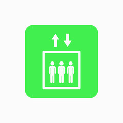 Elevator vector icon. Lift symbol. Green elevator sign.