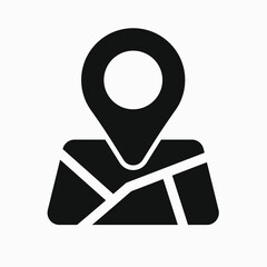 Vector icon of a map with a pin. Geo locate symbol.