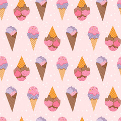 Summer Ice Cream Seamless Pattern in Flat
