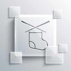 Grey Knitting needles icon isolated on grey background. Label for hand made, knitting or tailor shop. Square glass panels. Vector