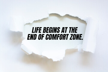 motivational poster quote LIFE BEGINS AT THE END OF COMFORT ZONE.