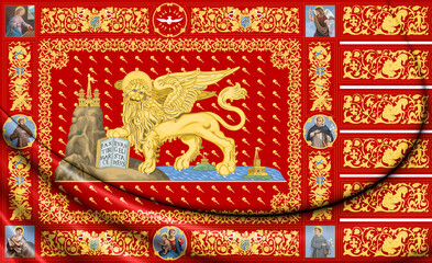 3D Flag of Republic of Venice (1659-1675). 3D Illustration. © YuI