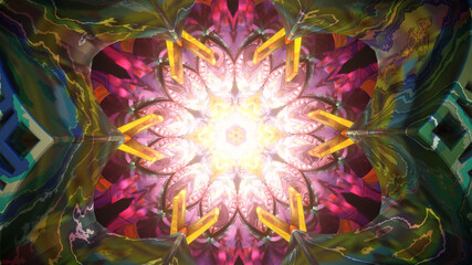 3D vj tunnel seamless loop psychedelic mandala visual abstract background pattern new age ornament art background festive wallpaper illustration cgi oriental bright